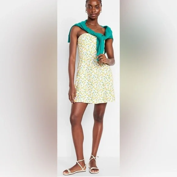 NWT Old Navy Linen Blend Strapless Floral Mini Dress - Picture 3 of 8